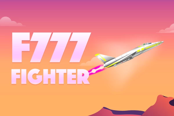 Logo do jogo F777 Fighter com um jato de combate voando em um céu rosa e o título em destaque.